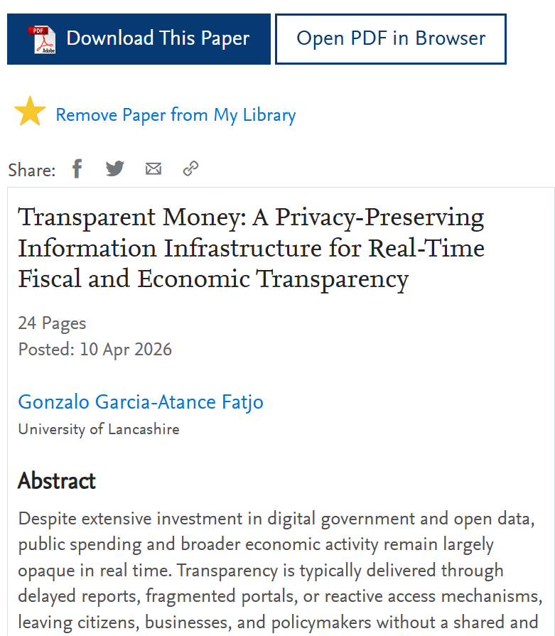 SSRN preprint page for Transparent Money